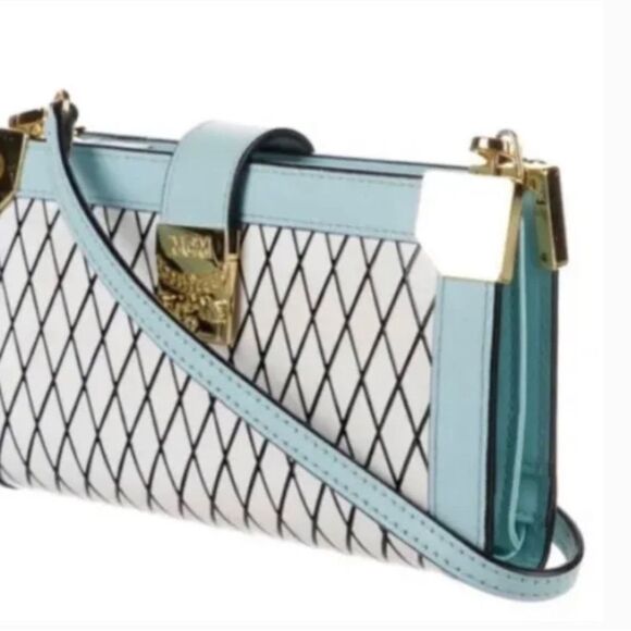 MCM Leather *Tiffany Blue* Patricia WOC Wallet on Strap Crossbody - Picture 4 of 9